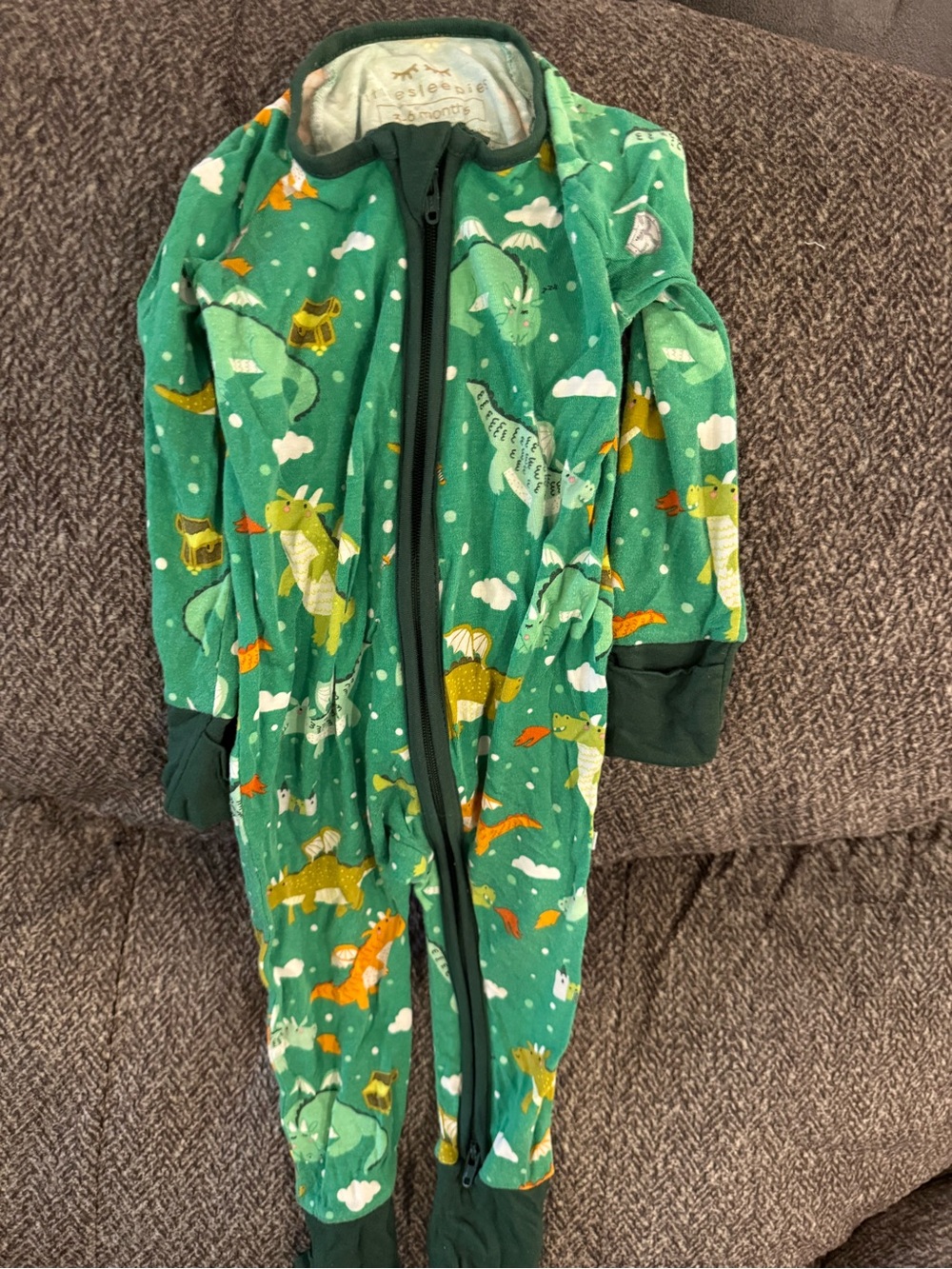 Little Sleepies Green Dragon Print Footed One-Piece